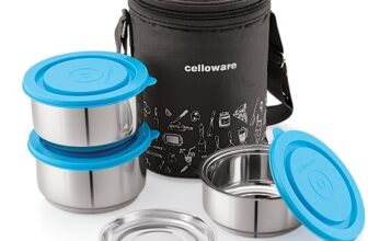 CELLO MF Thermostyle Stainless Steel 3 Container with Jacket| Leakproof Lunch Boxes | Easy to Clean | Ideal for College, Office | 4 Unit, Blue