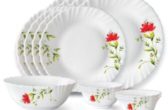 Larah by Borosil Oriental Fluted Series Opalware Dinner Set | 13 Pieces for Family of 4 | Microwave & Dishwasher Safe | Bone-Ash Free | Crockery Set for Dining & Gifting | Plates & Bowls | White