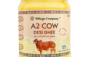 Village Company Certified Organic A2 Gir Cow Ghee 500ml | Vedic Bilona Method | Curd-Churned A2 Desi Cow Ghee | Gir Cow Ghee | Grassfed, Pure, Natural & Healthy | Certified Lab Tested | Glass Bottle 500ml