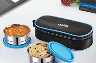 CELLO Eco Bite Stainless Steel 2 Container Lunch Box with Bag, 300 ml Each Blue | Insulated BPA Free Air Tight Leakproof Lightweight Easy to Carry Steel Lunch Box | Ideal for School, College, Office