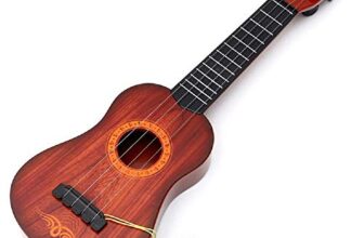 OANGO Guitar Toy for Kids 4-String Acoustic Music Learning Toys Musical Instrument Educational Guitar Toy for Beginners Kids (Brown Plastic)