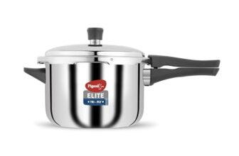 Pigeon by Stovekraft Elite Shine 3 L Tri-Ply Body Outer Lid Pressure Cooker Induction and Gas Stove Compatible that Distributes Heat Evenly for Uniform Cooking (Stainless Steel, Silver)