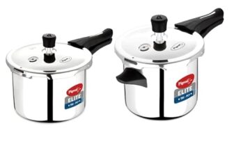 Pigeon Stainless Steel Elite Shine 2 L +3 L Combo Tri-Ply Body Outer Lid Pressure Cooker Induction And Gas Stove Compatible That Distributes Heat Evenly For Uniform Cooking, 5 Liters, Silver