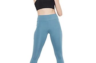 Clovia Women’s Snug Fit Active High-Rise Ankle-Length Tights (AB0042T03_Blue_S)