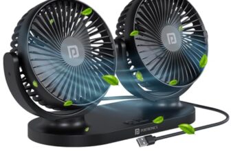 Portronics Twin Cool Dual Head Portable USB Powered Fan With 360° Rotatable Head, 3 Speed Control, Ultra Silent Operation, Brushless Motor, Suitable For 12/24V Car,SUV,Bus,Desk,Home Fan(Black)