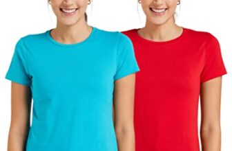 Amazon Brand – Symbol Women’s plain regular fit short sleeve Cotton T-Shirt (Pack of 2) (RN-PO2-COMBO8-Red & Turquoise-XXL)