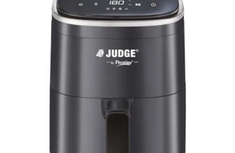 Judge by Prestige InstaAir Digital 4L Air Fryer | 80% less Oil Consumption | Air Fry, Grill, Roast, Bake | Digital Display | 8 Preset Menu | 1250 Watts | Easy to Clean | 1Y Warranty | ISI Certified