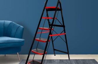 Zolmix®Premium Ladder for Home | 6 Step Stairs for Home Use| Foldable Step Ladder, Firm Grip, Wide Anti Skid Steps | Steel Sidi Non-Slip Handgrip| Durable Ladder 5 Years Warranty (Red – Black)
