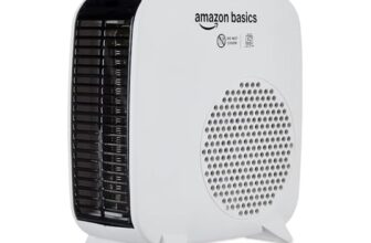 AmazonBasics Compact Portable Room Heater | 2000W | Corded Electric | Convection Heating with 2 Heat Settings | Indoor Use | Small | White PP Plastic