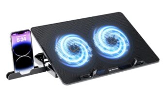 Lapcare Chillmate Powerful Laptop Cooler Pad with Dual 125mm Fans, Silent Operation Noiseless Fan, Dual USB Ports, 5 Step Retractable Stand and Removable Mobile Holder