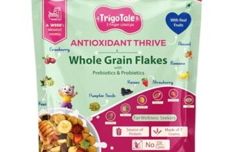 TrigoTale Antioxidant Thrive Flakes | Breakfast Cereals | Rich in Antioxidants | with Prebiotics & Probiotics | Made of 7-Grains | with Real Fruits, Almonds & Seeds | 300g