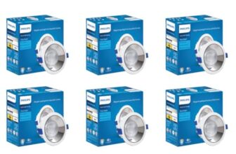 Philips 18 Watt Chrome Reflector LED Ceiling COB Round Spot Light with Focused Beam | Cut Out: 138mm | Warm White, Pack of 6 (Deco Bright)