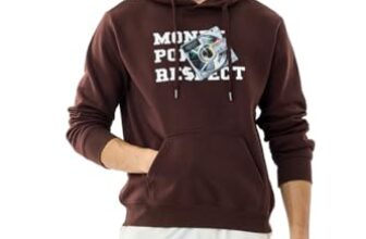 SNITCH Men Casual Jacket| Oversized Fit Hooded Neck Graphic Print Pullover | Warm Cotton Polyester Blend Fleece with Kangaroo Pocket for Winter Wear & Everyday Use | Brown