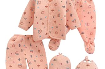 Guru Kripa Baby Products Newborn Baby Winter Wear Keep Warm Cartoon Printed Baby Clothes Cotton Baby Boys Girls Unisex Baby Fleece Suit Infant Clothes 5 Pcs Sets Orange For 0-3 Months