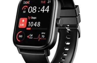 Boat Wave Call 3 Smartwatch 1.83” HD Display with Animated Watch Faces; BT Calling, Functional Crown, Multiple Sports Modes, IP68, HR, SpO2 Monitor, Smart Watches for Men & Women (Bold Black)
