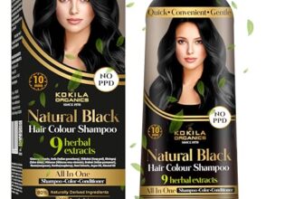 Kokila NO PPD Shampoo Hair Colour – Black 400ml for Women and Men | Natural Extracts | Colours Hair in 10 Minutes | Ammonia Free, Paraben Free – 10 Pair Free Gloves