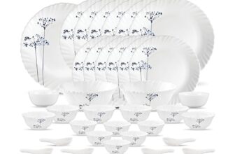 La Opala, Novo Collection, Opal Glass Dinner Set 35 pcs, Aqua Spray, White