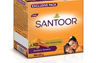 Santoor Skin Moisturizing Sandal & Turmeric Bathing Soap with Nourishing & Anti-Aging Properties| For Soft & Smooth and Younger-Looking Skin| For All Skin Types| Pack of 8, 125g