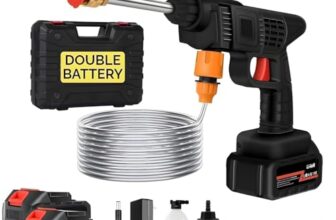 EasyAcc Cordless Portable Wireless Pressure Washer Gun, 48V, 12000mAh Double Battery, High Pressure, with Adjustable Nozzles and 5M Hose Pipe, for Car Wash and Bike Cleaning (Guner)