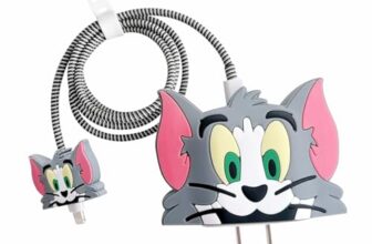 Prolet Cartoon Silicone Charger Case for iPhone 18W & 20W Adapter – 360° Full Protection 4-in-1 Silicone Case Cover, Cute 3D Tom Design, Cable & Charger Protector (Grey)