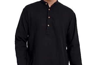 SKAVIJ Men’s Cotton Straight Short Kurta Black_Medium