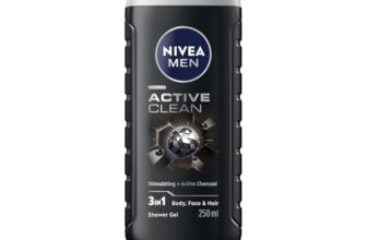 NIVEA Men Body Wash, Active Clean with Active Charcoal, Shower Gel for Body, Face & Hair, 250 ml