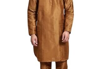 SKAVIJ Men’s Art Silk Solid Kurta Pyjama Set Festive Woven Design 2-Piece Ethnic Dress (KP055brown_Brown_S)