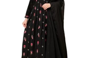 KLOSIA Women Embroidery Solid Anarkali Kurta and Pant Set with Dupatta (in, Alpha, M, Black)