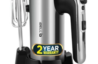 IBELL WHISK400 Electric Hand Mixer, 400W, Blender, Detachable Beaters & Dough Hooks, With Turbo Button 5 Speed Settings(Silver).