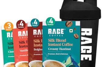 Rage Coffee – Silk Blend Assorted Sachets, Pack of 15 (3 Classic, 4 Creamy Hazelnut, 4 Vanilla Velvet & 4 Belgian Chocolate) +Multi-purpose Shaker 400 ML