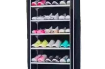 Hexzone Compact 6-Layer Shoe Rack Stand with Plastic Pipe Construction Dust Proof Cover for Home Use Black