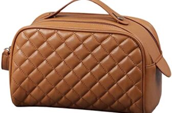 INKMILAN Women’s Portable Makeup Travel Cosmetics Bag, Wide Opening Makeup Kit Organizer Storage Toiletry Bags with Handle and Divider for Easy Access (Blossom – Brown)