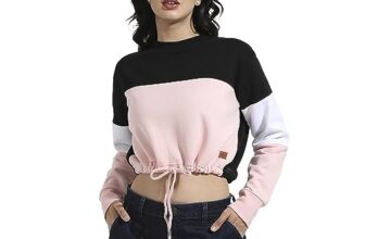 Campus Sutra Women’s Colorblocked Sweatshirt with Drawstring Waist for Casual Wear | Crewneck | Long Sleeve | Drawstring Closure | Sweatshirt Crafted with Comfort Fit for Everyday Wear (Size – S)