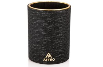 Attro Pen Stand Wooden Designer Round Pen Holder Multipurpose Wooden Desk Organizer Perfect for Study Table, Office Desk- Black