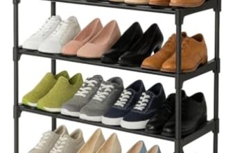 CraftsX2Z 4 Tier Foldable & Stackable Shoe Rack Organizer for Home Storage | Lightweight Durable Plastic Shoe Stand for Bedroom Entryway Hallway Closet | Space Saving Shoe Storage Shelf (S-4)