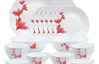 Larah by Borosil Ruby Opalware Dinner Set, 28 Pcs, White
