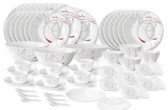 Larah by Borosil Boro Fluted Series Opalware Dinner Set | 66 Pieces for Family of 6 | Microwave & Dishwasher Safe | Bone-Ash Free | Crockery Set for Dining & Gifting | Plates & Bowls | White