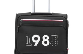 Tommy Hilfiger Polyester Memphis Unisex Overnighter Softshell 8 Spinner Wheels Trolley Bag – Dark Black, 44 Cm Cabin Suitcase, 33 CM