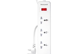 Honeywell 4 Outlet Extension Board with Master Switch, 6 Amps, 250V, 4 International Sockets, Pure Copper, 6 Advanced Safety Features, 2 Meter Power Cord, BIS Certified, 1 Year Warranty