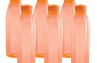 CELLO Crystal Water Bottles Set of 6 Pcs For Daily Use 1000ml Orange | Stylish & Unbreakable BPA-Free Leakproof Lightweight Freezer & Fridge Safe Pet Water Bottle For School Home Gym Travel & Office