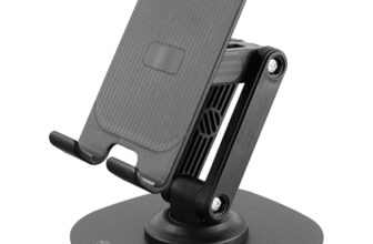 ZEBRONICS MTS200, Foldable Mobile Holder, Upto 9.6 inches, 360° Rotatable, Stepless Multi Angle Adjustment, Anti-Skid Base & Resting pad, Lightweight & Handy, Compatible with Mobile & Tablet (Black)