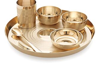 Attro Satvik Kansa Silver Finish Dinner Set,6 Pieces,Gold