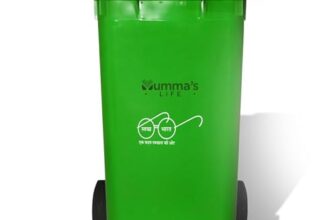 Mumma’s LIFE 120L Dustbin for Home | Plastic Manual Lift Wheel Garbage Bin | Extra Large Outdoor Dustbin with Lid & Wheels | Green