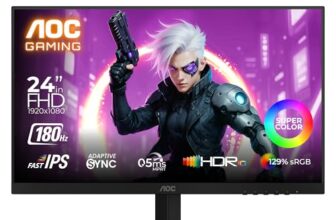 AOC 24G42E Gaming Monitor 24 inch FHD Fast IPS Gaming Monitor, 180Hz Refresh Rate, 0.5ms Response Time, Adaptive Sync, HDR10, Flicker-Free Technology, HDMI 2.0 & DisplayPort 1.4 Connectivity (Black)