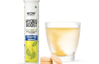 WOW Life Science Hydroboost Electrolytes Low Sugar Energy Drink For Instant Hydration – 20 Effervescent Tablets (6 Litres) With 5 Essential Electrolytes + Vitamins (B6, B12, C & D) | Lemon Flavour