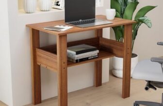 neuspace Ace Study TEngineered Wood Computer Desk with One Tier Shelves Laptop Study Table for Office Home Workstation Writing Modern Desk – Leon Teak (90 cm x 45 cm x 71 cm)