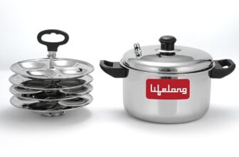 Lifelong Idli Cooker 4 Plate | 16 Idlis | Stainless Steel Idli Cooker, Induction And Gas Stove Compatible Idli Maker (LLIDCKR04, Steel Silver), 5 Litres