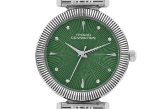 French Connection Textured Green Round Dial with IP Steel Stainless Steel Metal Strap Watch – for Womens FCN0133SM