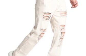 BENE KLEED Men Relaxed Fit Heavy Distressed Jeans (BOMDT138XL53-664A-D35_Ecru 3_28)