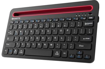Amkette Optimus Pro Wireless Keyboard/Bluetooth Keyboard, Multi Device (4in1) Rechargeable, Premium Scissor Keys | One Click Device Switching & AI Access for MacOS & Windows | Tablet & Phone Holder